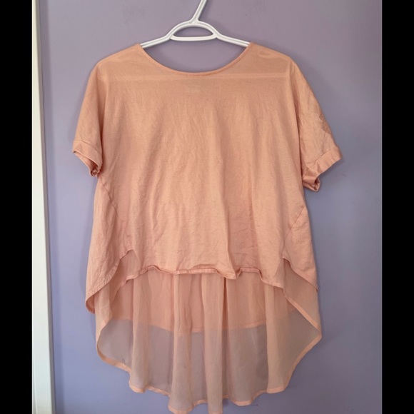 Anthropologie Eri + Ali Chiffon Pink Split Back Blouse - Picture 2 of 6